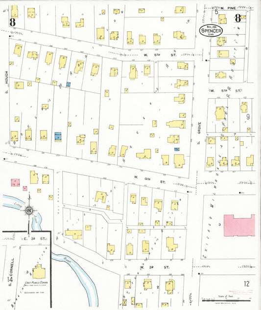 Sanborn Fire Insurance Map from Spencer, Clay County, Iowa (1924), Sheet #0008 - Historic Sanborn Fire Insurance Map Print, vintage old map wall art