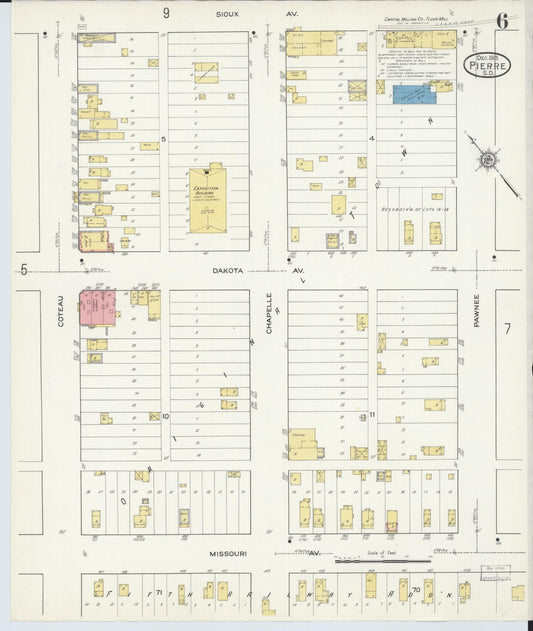 Sanborn Fire Insurance Map from Pierre, Hughes County, South Dakota (1915), Sheet #0006 - Historic Sanborn Fire Insurance Map Print, vintage old map wall art, antique decor, genealogy gift, South Dakota South Dakota map