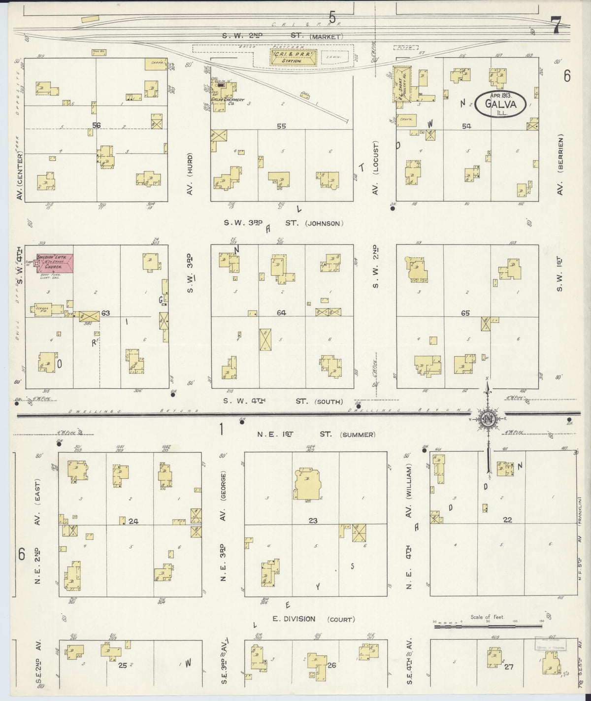 Sanborn Fire Insurance Map from Galva, Henry County, Illinois (1913), Sheet #0007 - Complete Map Set gallery image, historic Sanborn map, vintage wall art, Illinois Illinois