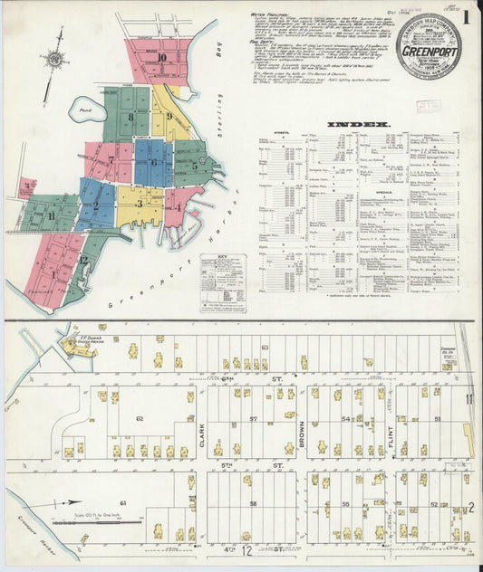 Sanborn Fire Insurance Map from Greenport, Suffolk County, New York (1909), Sheet #0001 - Historic Sanborn Fire Insurance Map Print, vintage old map wall art, antique decor, genealogy gift, New York New York map