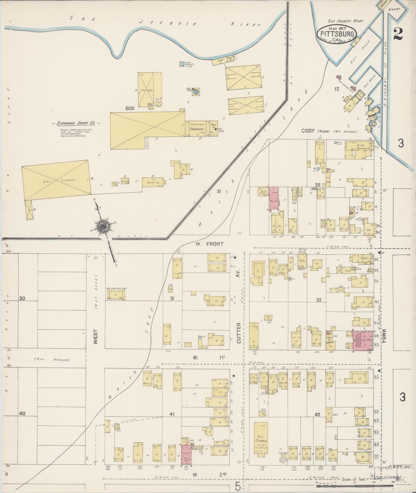 Sanborn Fire Insurance Map from Pittsburg, Contra Costa County, California (1917), Sheet #0002 - Complete Map Set gallery image, historic Sanborn map, vintage wall art, California California