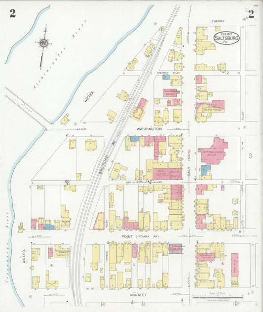 Sanborn Fire Insurance Map from Saltsburg, Indiana County, Pennsylvania (1927), Sheet #0002 - Historic Sanborn Fire Insurance Map Print, vintage old map wall art, antique decor, genealogy gift, Pennsylvania Pennsylvania map