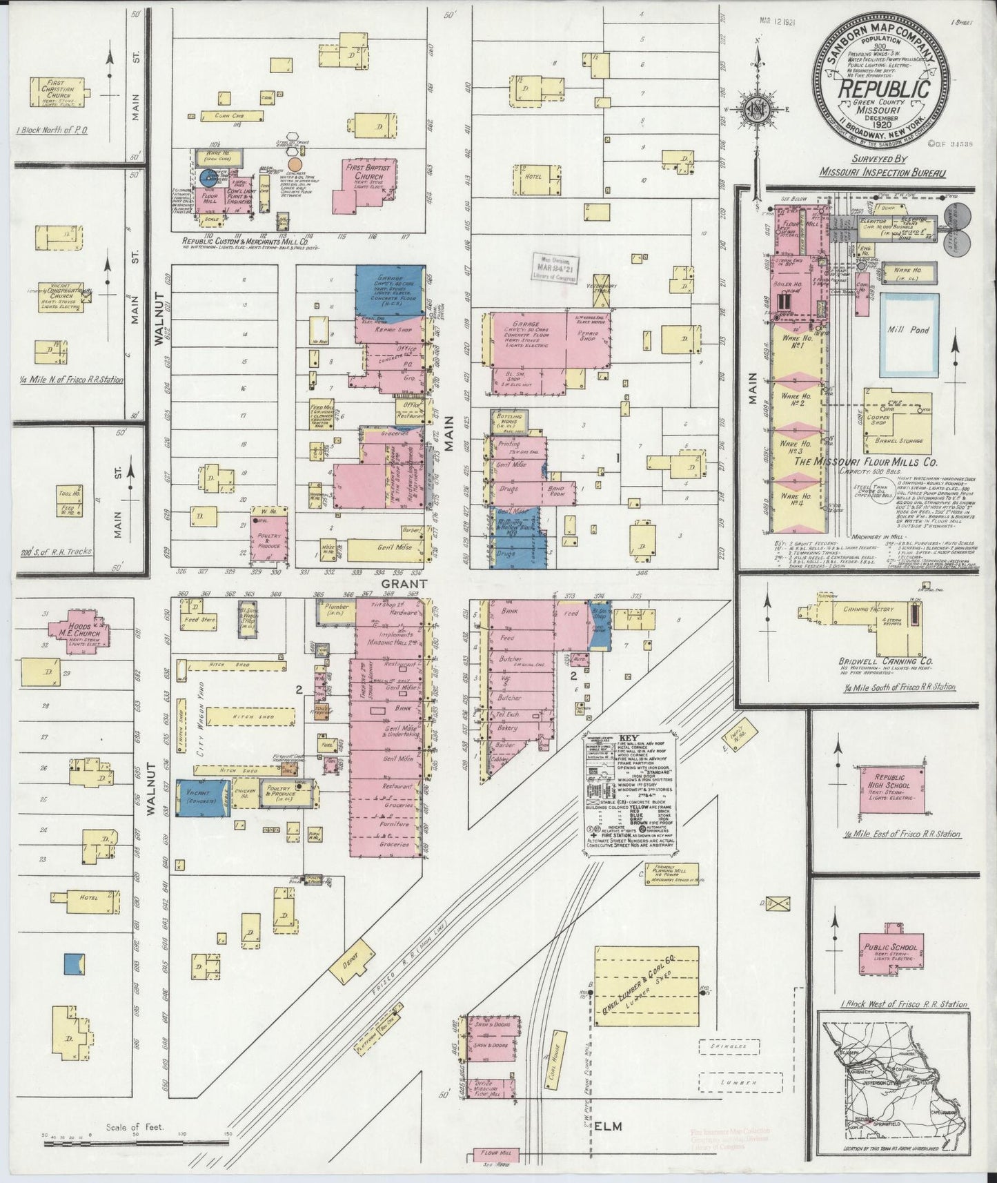 Sanborn Fire Insurance Map from Republic, Greene County, Missouri (1920), Sheet #0001 - Historic Sanborn Fire Insurance Map Print, vintage old map wall art, antique decor, genealogy gift, Missouri Missouri map