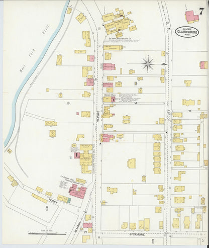 Sanborn Fire Insurance Map from Clarksburg, Harrison County, West Virginia (1905), Sheet #0007 - Complete Map Set gallery image, historic Sanborn map, vintage wall art, West Virginia West Virginia