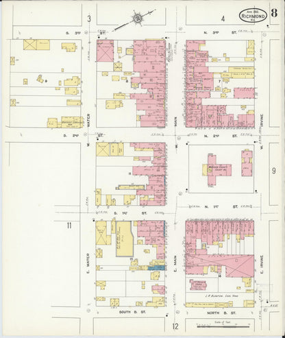 Sanborn Fire Insurance Map from Richmond, Madison County, Kentucky (1912), Sheet #0008 - Complete Map Set gallery image, historic Sanborn map, vintage wall art, Kentucky Kentucky