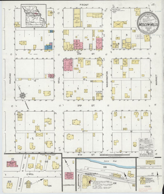 Sanborn Fire Insurance Map from Moscow Mills, Lincoln County, Missouri (1919), Sheet #0001 - Historic Sanborn Fire Insurance Map Print, vintage old map wall art, antique decor, genealogy gift, Missouri Missouri map