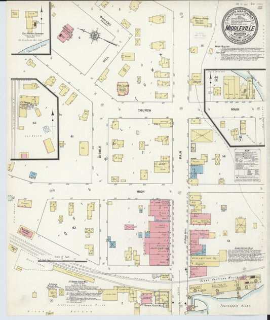 Sanborn Fire Insurance Map from Middleville, Barry County, Michigan (1911), Sheet #0001 - Historic Sanborn Fire Insurance Map Print, vintage old map wall art, antique decor, genealogy gift, Michigan Michigan map