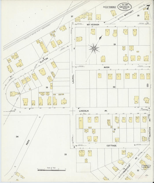 Sanborn Fire Insurance Map from Saugus, Essex County, Massachusetts (1907), Sheet #0007 - Historic Sanborn Fire Insurance Map Print, vintage old map wall art, antique decor, genealogy gift, Massachusetts Massachusetts map