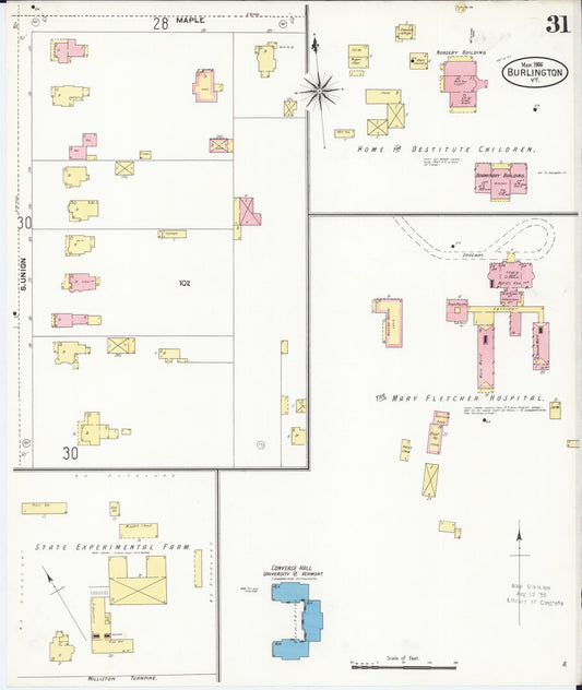 Sanborn Fire Insurance Map from Burlington, Chittenden County, Vermont (1906), Sheet #0031 - Historic Sanborn Fire Insurance Map Print, vintage old map wall art, antique decor, genealogy gift, Vermont Vermont map