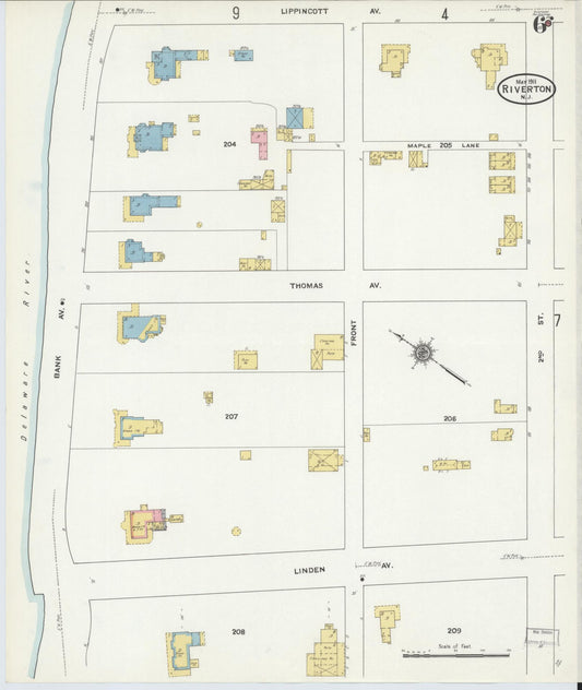 Sanborn Fire Insurance Map from Riverton, Burlington County, New Jersey (1911), Sheet #0006 - Historic Sanborn Fire Insurance Map Print, vintage old map wall art, antique decor, genealogy gift, New Jersey New Jersey map