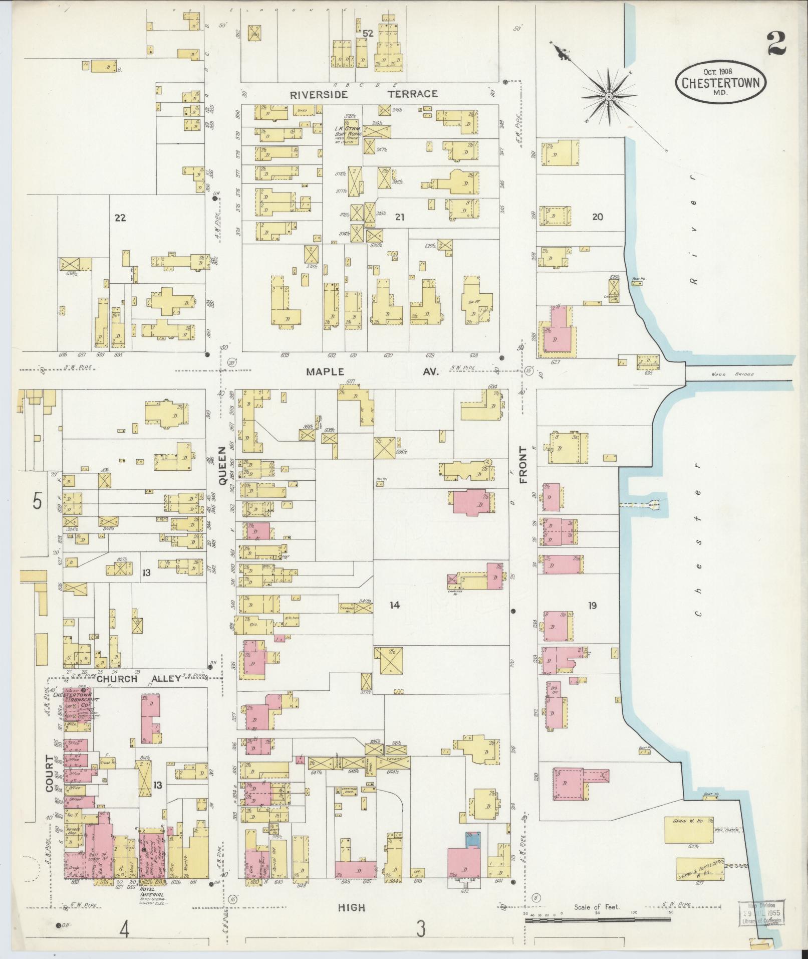 Sanborn Fire Insurance Map from Chestertown, Kent County, Maryland (1908), Sheet #0002 - Complete Map Set gallery image, historic Sanborn map, vintage wall art, Maryland Maryland