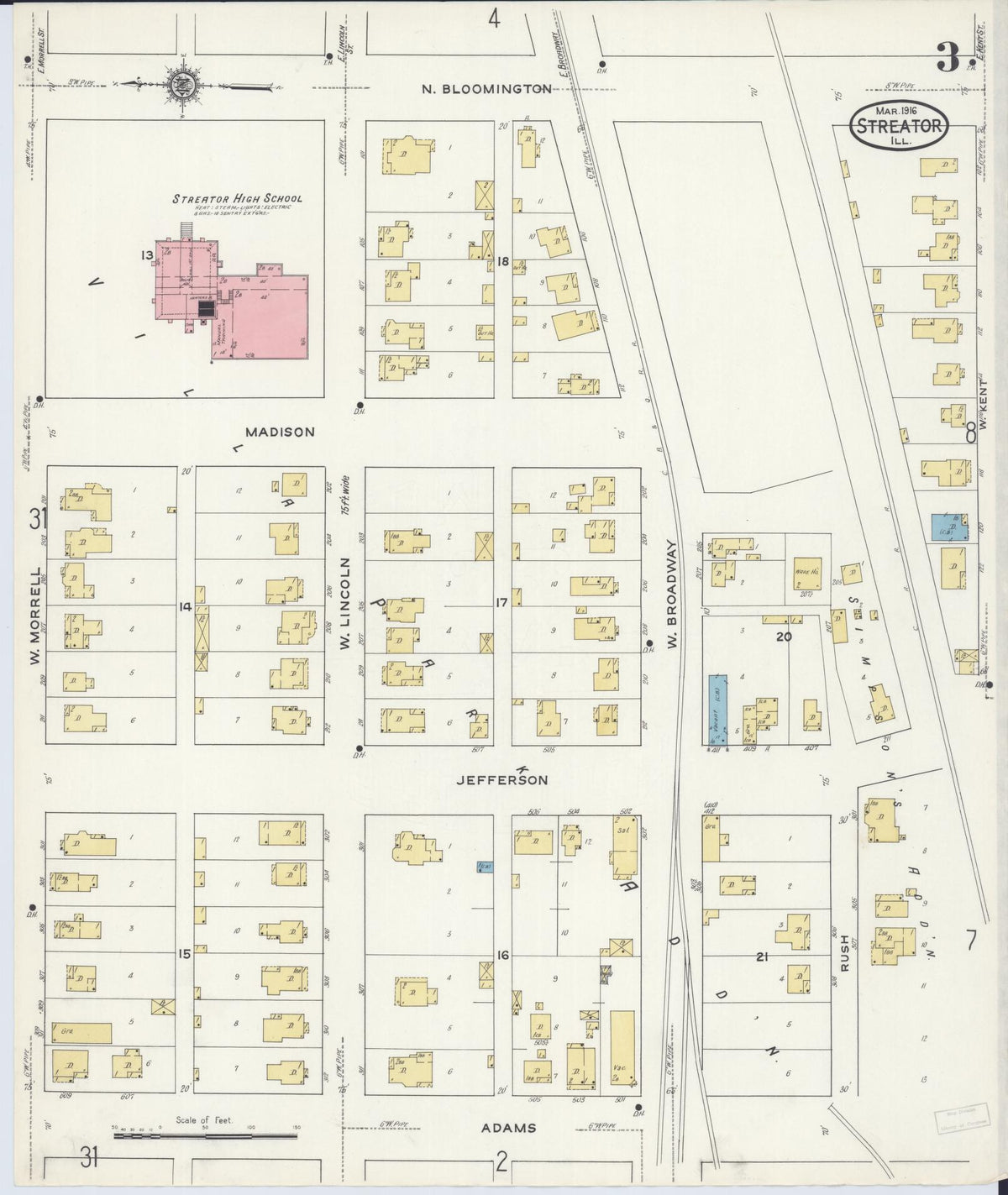 Sanborn Fire Insurance Map from Streator, La Salle County, Illinois (1916), Sheet #0003 - Complete Map Set gallery image, historic Sanborn map, vintage wall art, Illinois Illinois
