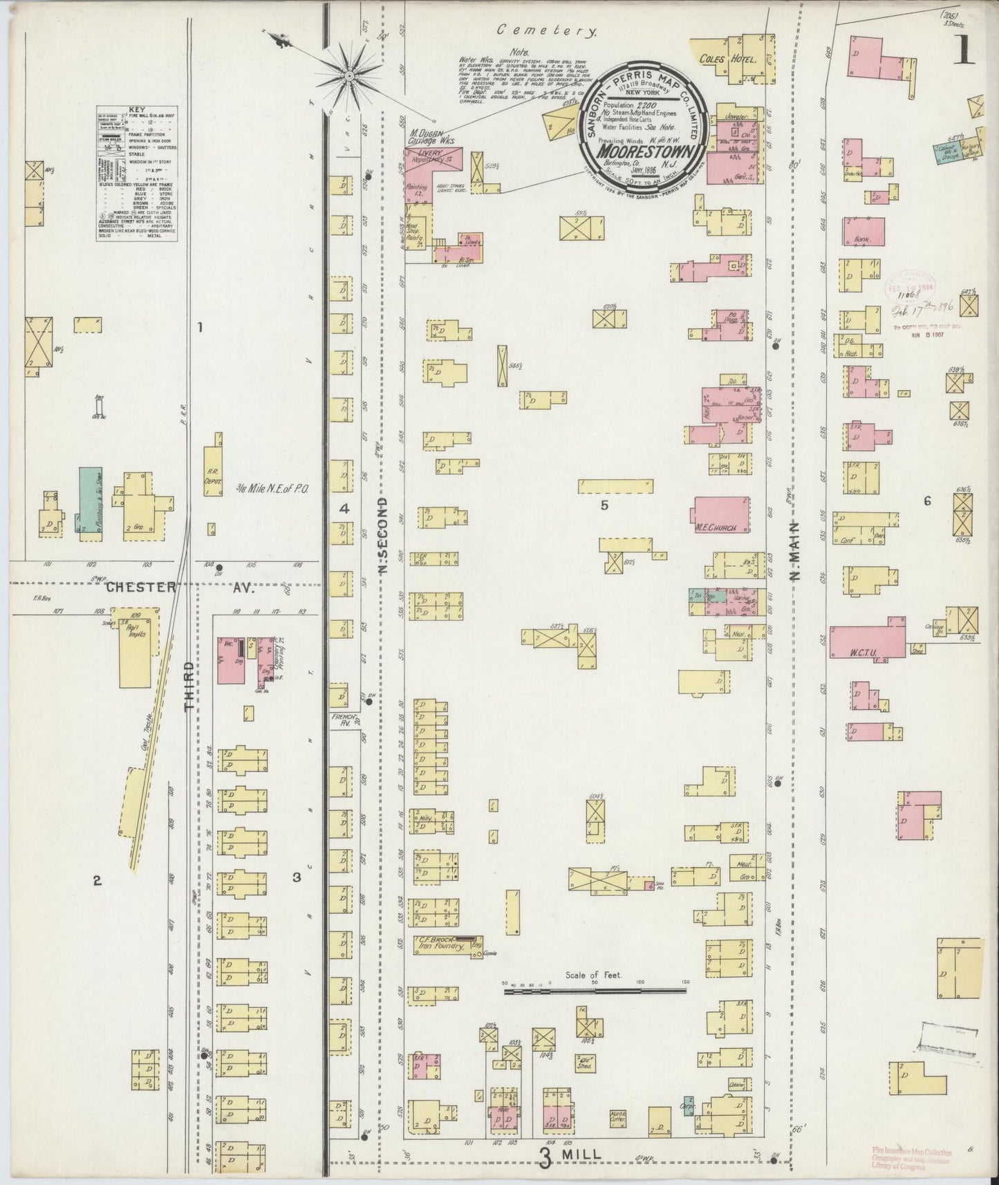 Sanborn Fire Insurance Map from Moorestown, Burlington County, New Jersey. (1896) – Historic Sanborn Fire Insurance Map Print
