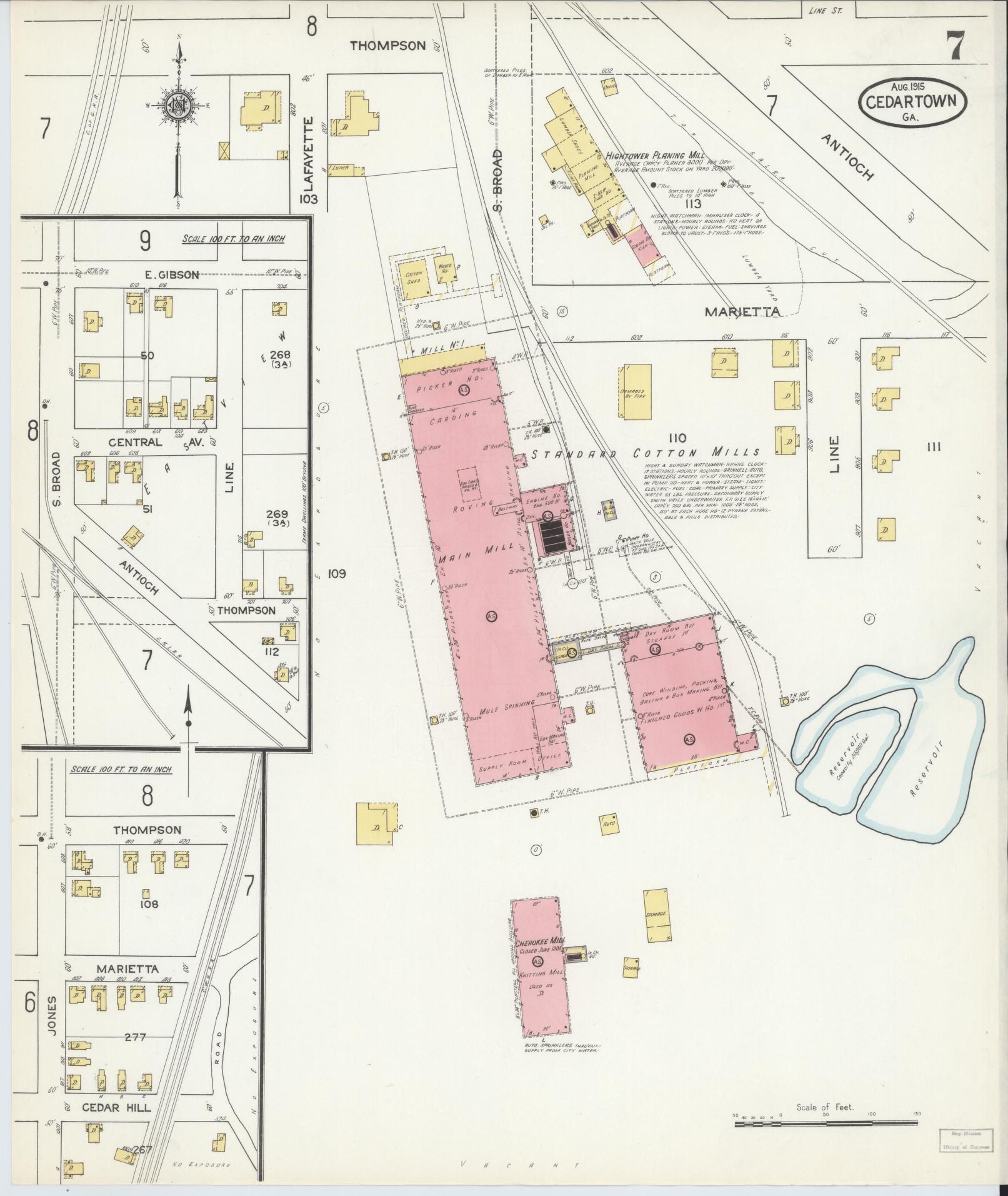 Sanborn Fire Insurance Map from Cedartown, Polk County, Georgia (1915), Sheet #0007 - Complete Map Set gallery image, historic Sanborn map, vintage wall art, Georgia Georgia