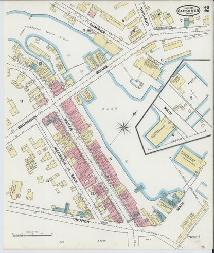 Sanborn Fire Insurance Map from Gardiner, Kennebec County, Maine (1892), Sheet #0002 - Complete Map Set gallery image, historic Sanborn map, vintage wall art, Maine Maine