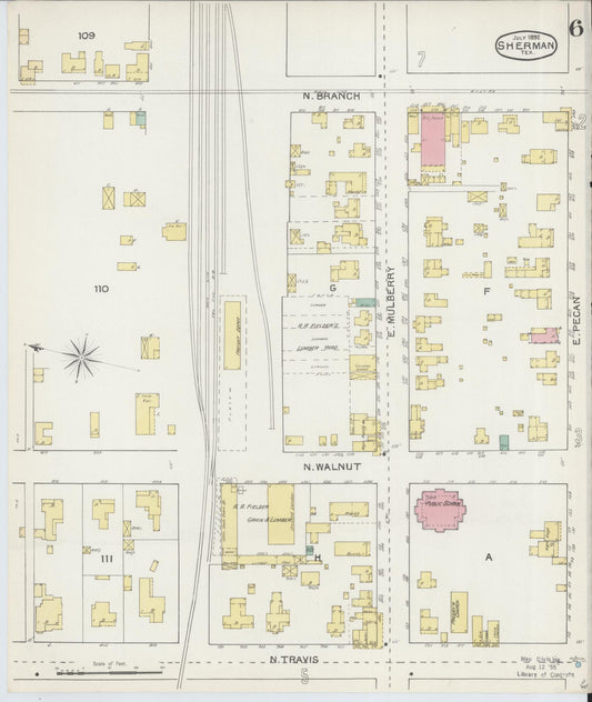 Sanborn Fire Insurance Map from Sherman, Grayson County, Texas (1892), Sheet #0006 - Historic Sanborn Fire Insurance Map Print, vintage old map wall art, antique decor, genealogy gift, Texas Texas map