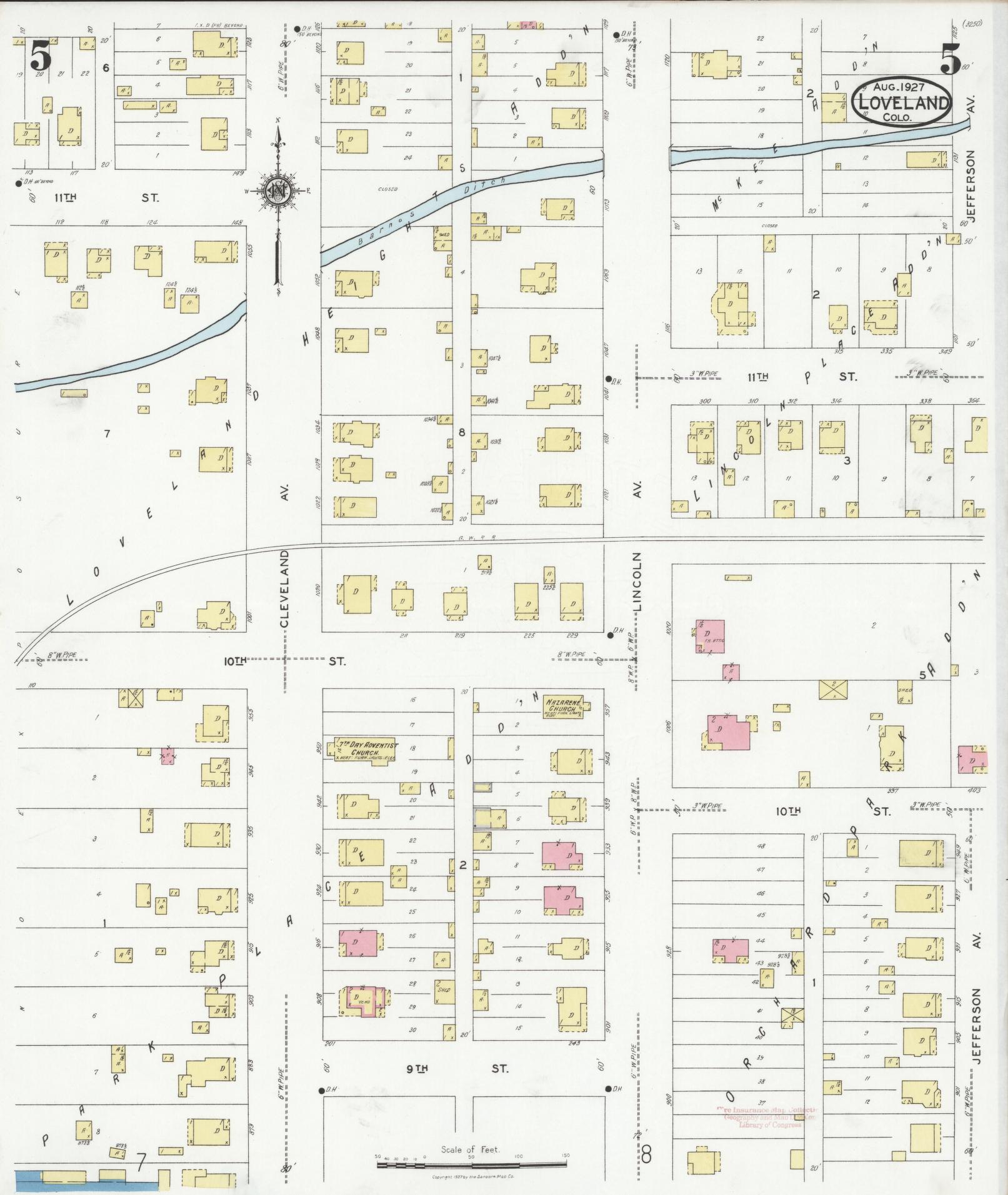 Sanborn Fire Insurance Map from Loveland, Larimer County, Colorado (1927), Sheet #0005 - Complete Map Set gallery image, historic Sanborn map, vintage wall art, Colorado Colorado