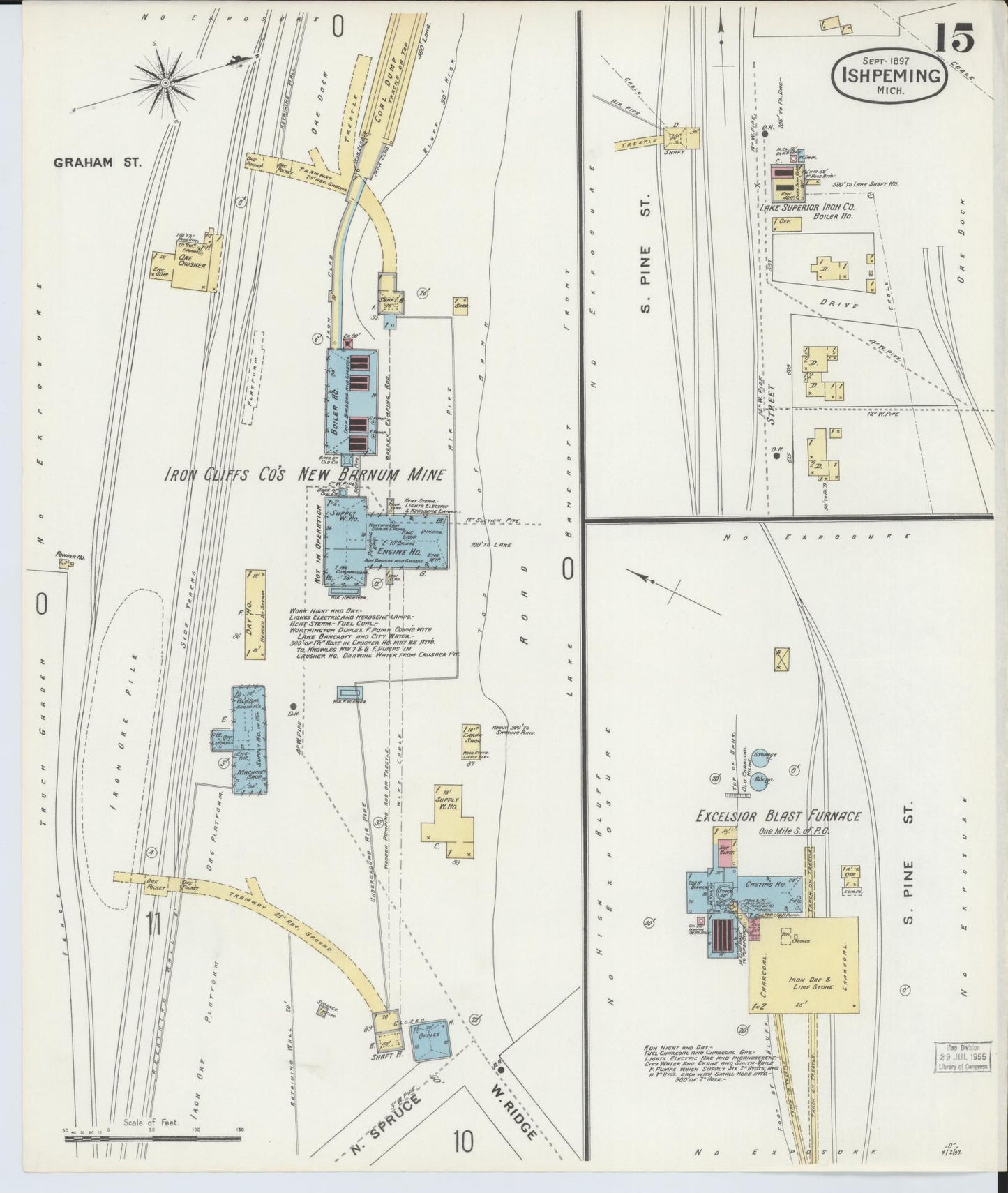 Sanborn Fire Insurance Map from Ishpeming, Marquette County, Michigan (1897), Sheet #0015 - Complete Map Set gallery image, historic Sanborn map, vintage wall art, Michigan Michigan