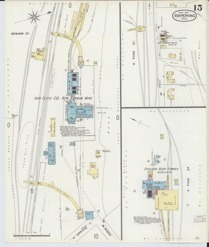 Sanborn Fire Insurance Map from Ishpeming, Marquette County, Michigan (1897), Sheet #0015 - Complete Map Set gallery image, historic Sanborn map, vintage wall art, Michigan Michigan
