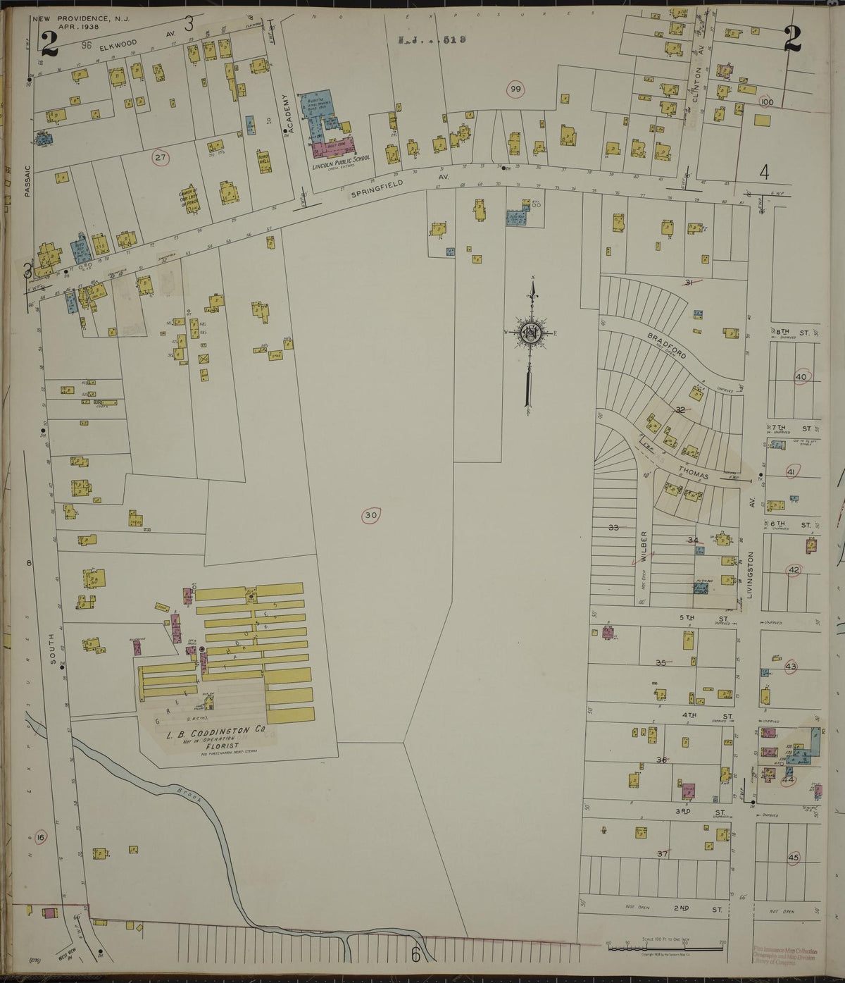 Sanborn Fire Insurance Map from New Providence, Union County, New Jersey (1944), Sheet #0002 - Historic Sanborn Fire Insurance Map Print, vintage old map wall art, antique decor, genealogy gift, New Jersey New Jersey map