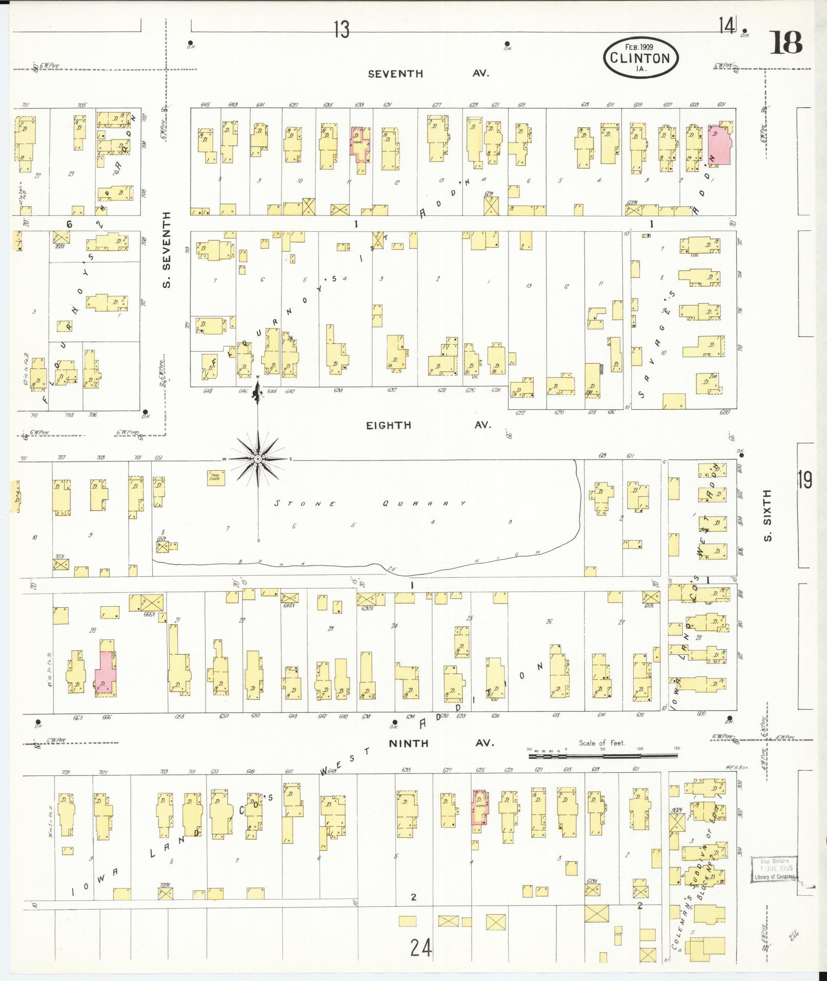 Sanborn Fire Insurance Map from Clinton, Clinton County, Iowa (1909), Sheet #0018 - Historic Sanborn Fire Insurance Map Print, vintage old map wall art