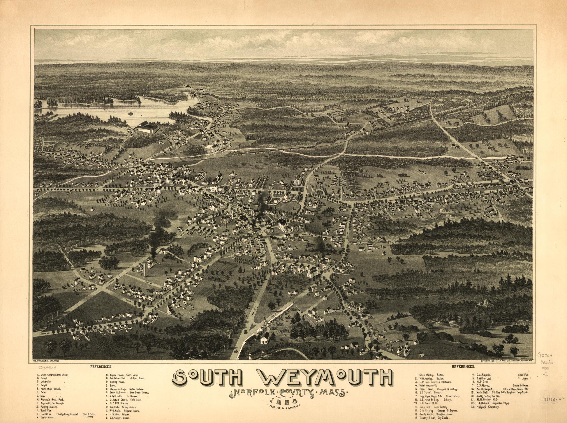 South Weymouth, Norfolk County, Mass. 1885. (1885) – Historic Bird’s-Eye View Panorama Print