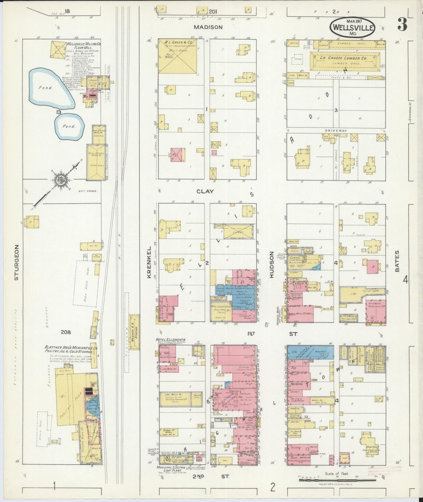Sanborn Fire Insurance Map from Wellsville, Montgomery County, Missouri (1917), Sheet #0003 - Complete Map Set gallery image, historic Sanborn map, vintage wall art, Missouri Missouri