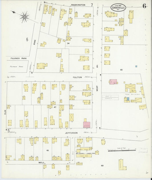 Sanborn Fire Insurance Map from Dansville, Livingston County, New York (1909), Sheet #0006 - Historic Sanborn Fire Insurance Map Print, vintage old map wall art, antique decor, genealogy gift, New York New York map