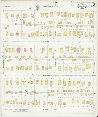 Sanborn Fire Insurance Map from Shawnee, Pottawatomie County, Oklahoma (1907), Sheet #0003 - Complete Map Set gallery image, historic Sanborn map, vintage wall art, Oklahoma Oklahoma