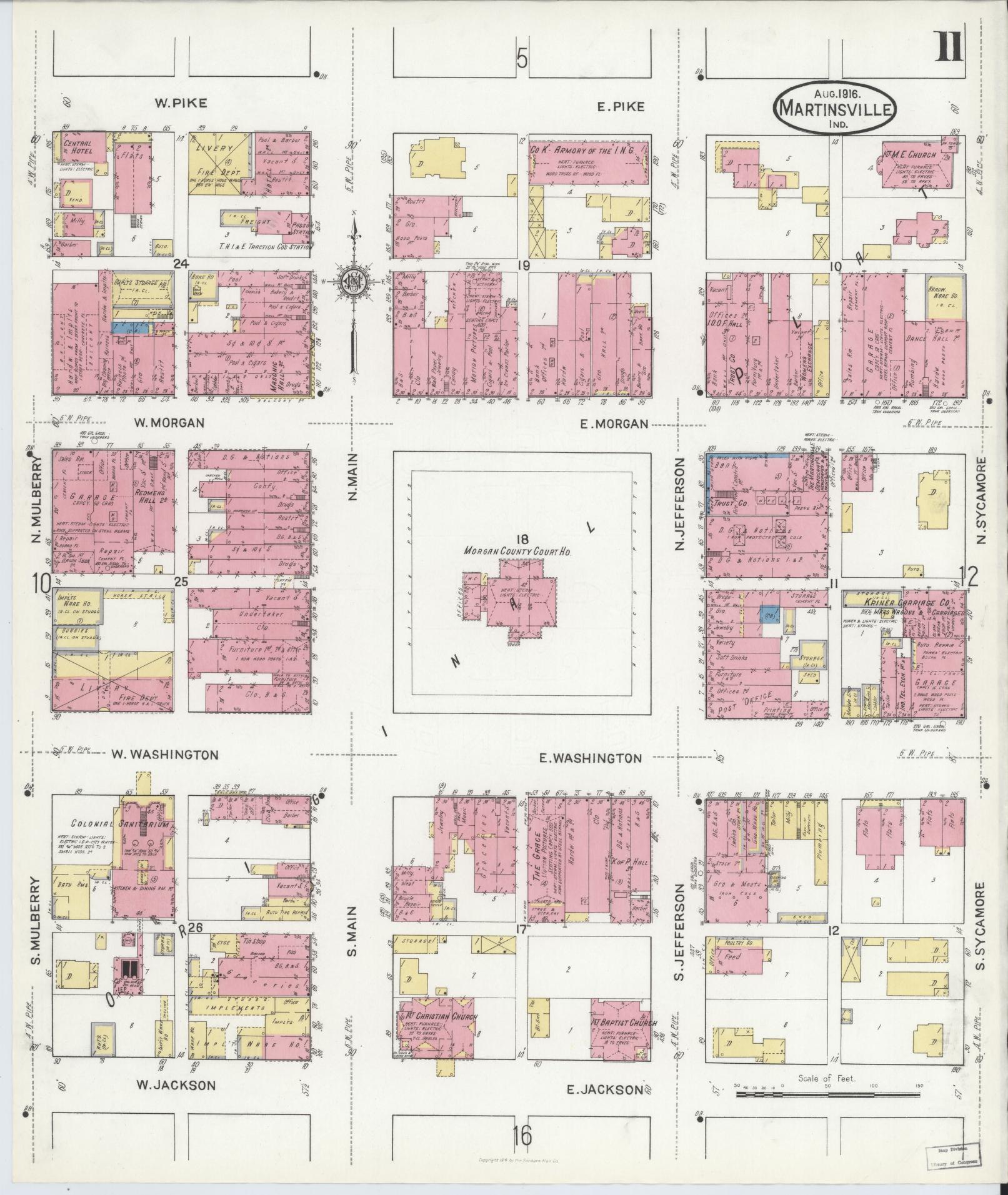 Sanborn Fire Insurance Map from Martinsville, Morgan County, Indiana (1916), Sheet #0011 - Complete Map Set gallery image, historic Sanborn map, vintage wall art, Indiana Indiana