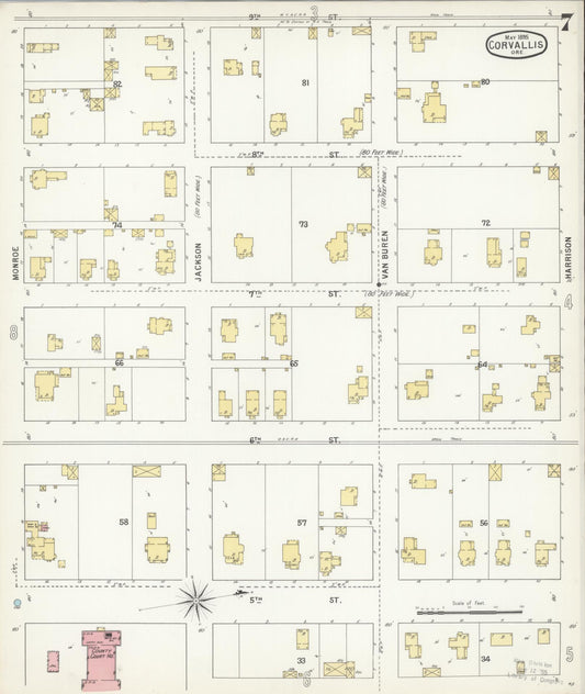 Sanborn Fire Insurance Map from Corvallis, Benton County, Oregon (1895), Sheet #0007 - Historic Sanborn Fire Insurance Map Print, vintage old map wall art, antique decor, genealogy gift, Oregon Oregon map