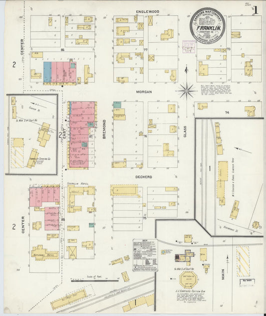 Sanborn Fire Insurance Map from Franklin, Robertson County, Texas (1905), Sheet #0001 - Complete Map Set gallery image, historic Sanborn map, vintage wall art, Texas Texas