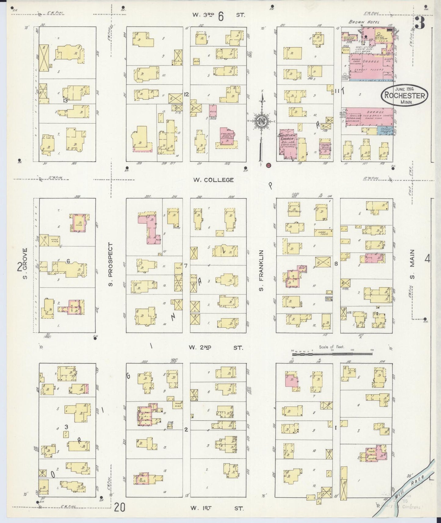 Sanborn Fire Insurance Map from Rochester, Olmsted County, Minnesota (1914), Sheet #0003 - Complete Map Set gallery image, historic Sanborn map, vintage wall art, Minnesota Minnesota