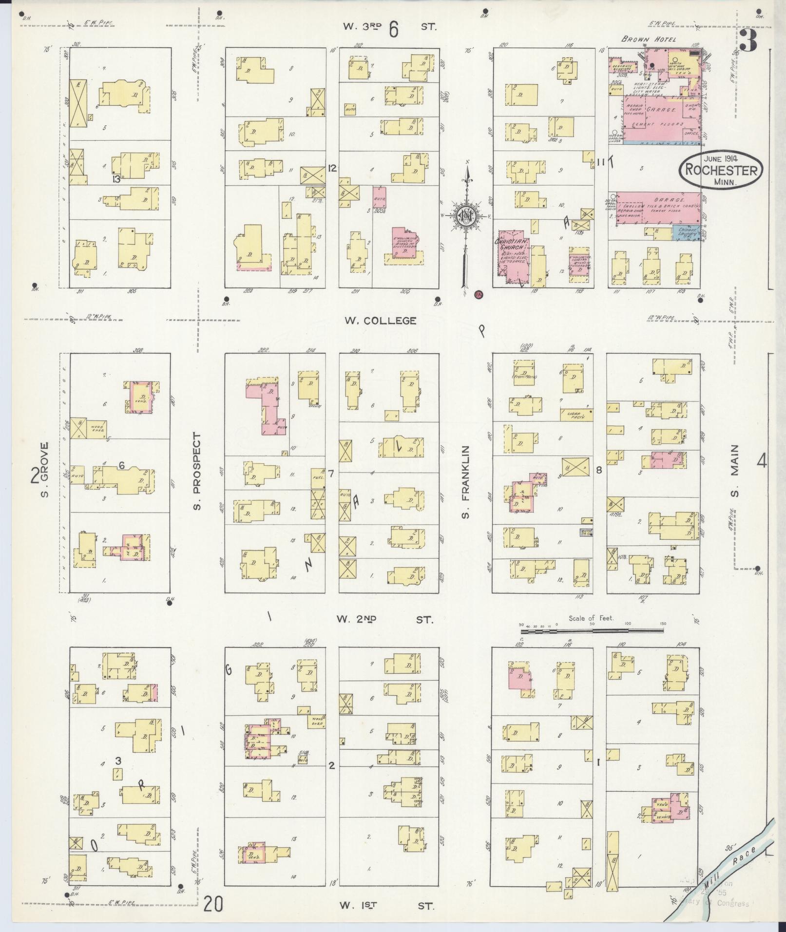 Sanborn Fire Insurance Map from Rochester, Olmsted County, Minnesota (1914), Sheet #0003 - Complete Map Set gallery image, historic Sanborn map, vintage wall art, Minnesota Minnesota