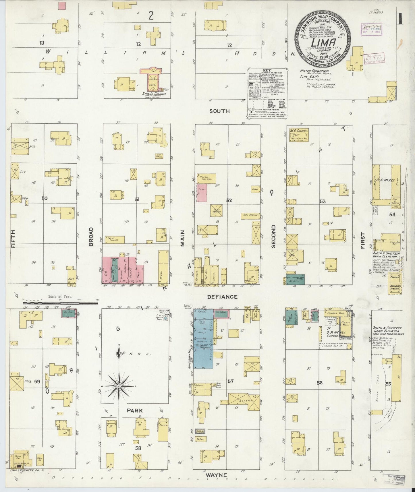 Sanborn Fire Insurance Map from Lima, LaGrange County, Indiana (1909), Sheet #0001 - Complete Map Set gallery image, historic Sanborn map, vintage wall art, Indiana Indiana