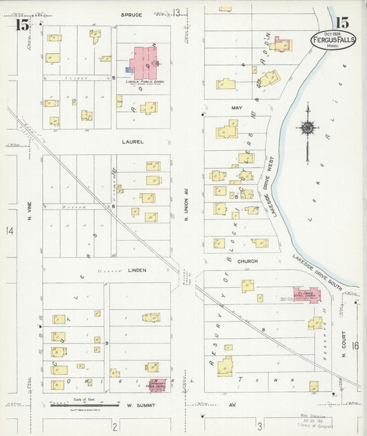 Sanborn Fire Insurance Map from Fergus Falls, Otter Tail County, Minnesota (1924), Sheet #0015 - Historic Sanborn Fire Insurance Map Print, vintage old map wall art, antique decor, genealogy gift, Minnesota Minnesota map