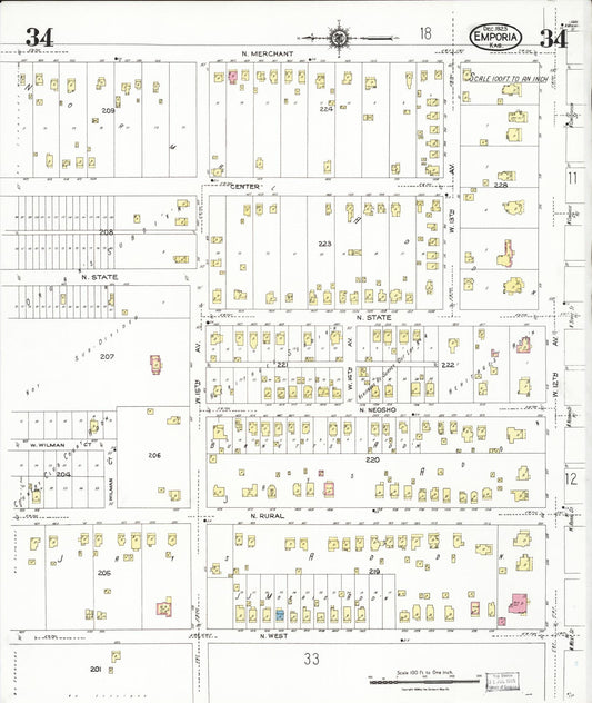 Sanborn Fire Insurance Map from Emporia, Lyon County, Kansas (1923), Sheet #0034 - Historic Sanborn Fire Insurance Map Print, vintage old map wall art, antique decor, genealogy gift, Kansas Kansas map