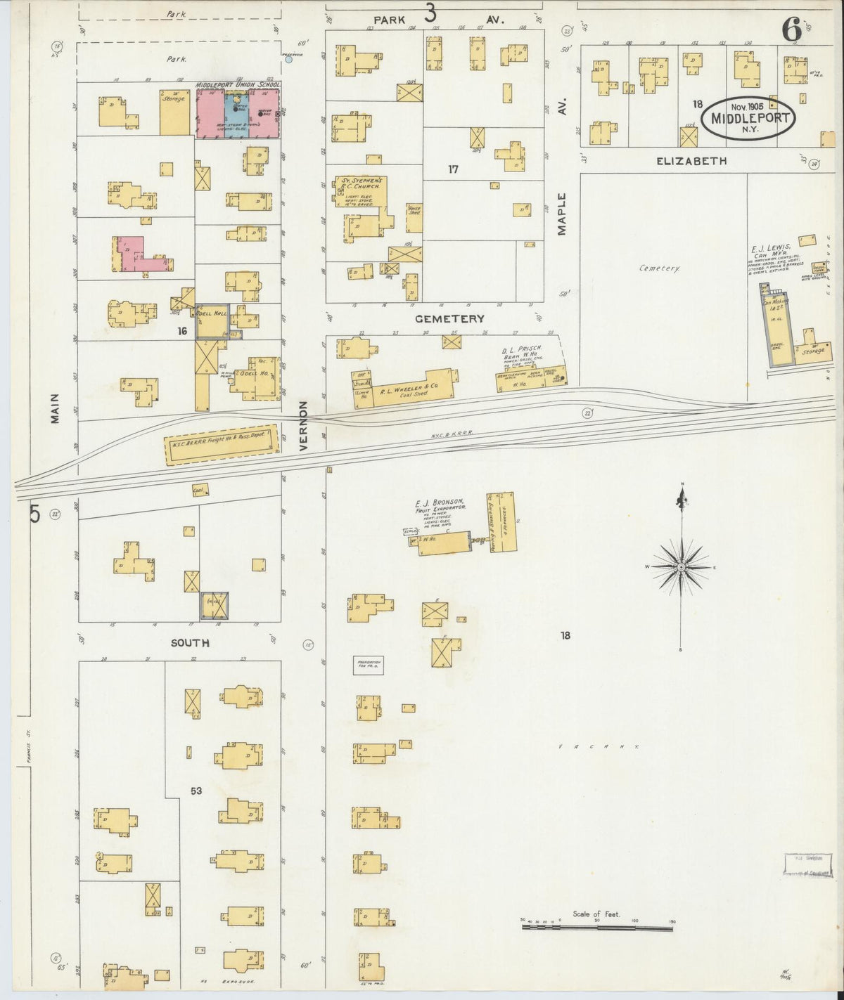 Sanborn Fire Insurance Map from Middleport, Niagara County, New York (1905), Sheet #0006 - Complete Map Set gallery image, historic Sanborn map, vintage wall art, New York New York