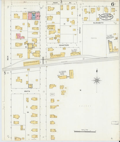 Sanborn Fire Insurance Map from Middleport, Niagara County, New York (1905), Sheet #0006 - Complete Map Set gallery image, historic Sanborn map, vintage wall art, New York New York