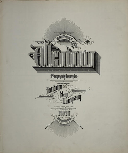 Sanborn Fire Insurance Map from Allentown, Lehigh County, Pennsylvania (1911), Sheet #0001 - Historic Sanborn Fire Insurance Map Print, vintage old map wall art, antique decor, genealogy gift, Pennsylvania Pennsylvania map
