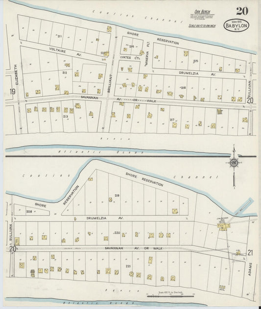 Sanborn Fire Insurance Map from Babylon, Suffolk County, New York (1915), Sheet #0020 - Historic Sanborn Fire Insurance Map Print, vintage old map wall art, antique decor, genealogy gift, New York New York map