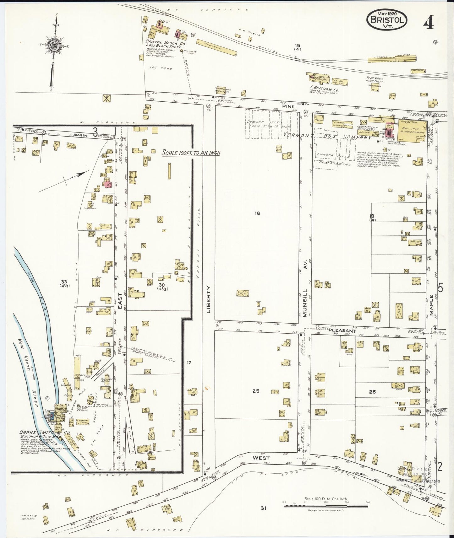 Sanborn Fire Insurance Map from Bristol, Addison County, Vermont (1920), Sheet #0004 - Complete Map Set gallery image, historic Sanborn map, vintage wall art, Vermont Vermont
