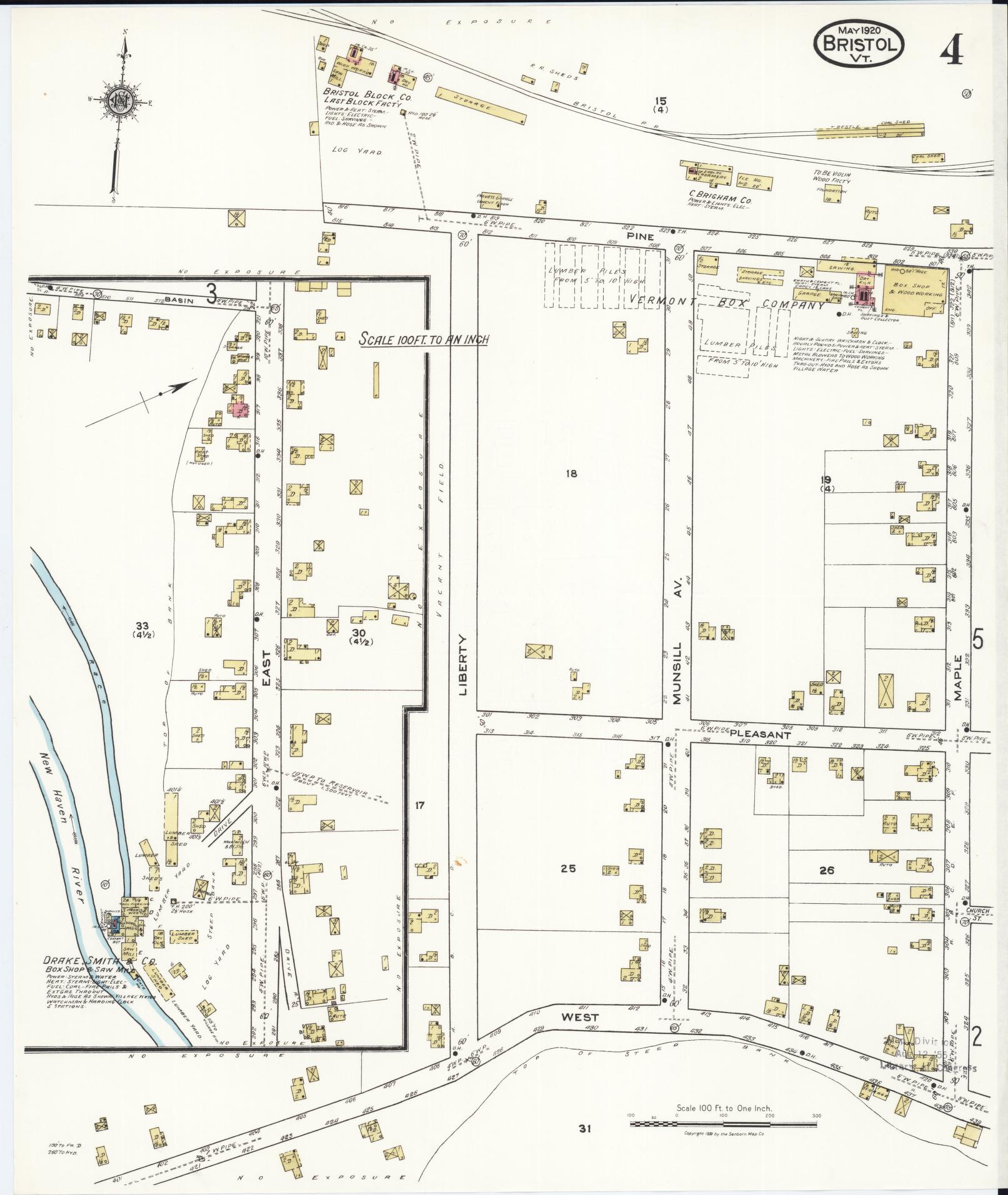 Sanborn Fire Insurance Map from Bristol, Addison County, Vermont (1920), Sheet #0004 - Complete Map Set gallery image, historic Sanborn map, vintage wall art, Vermont Vermont