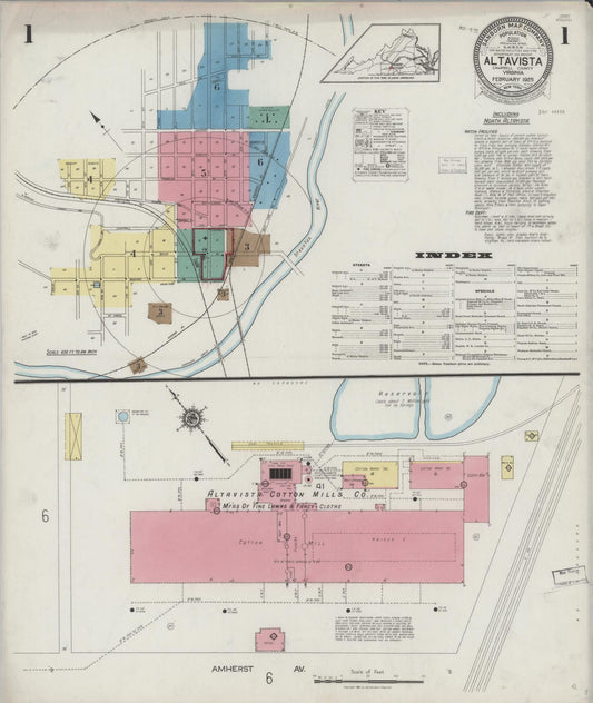Sanborn Fire Insurance Map from Altavista, Campbell County, Virginia (1925), Sheet #0001 - Complete Map Set gallery image, historic Sanborn map, vintage wall art, Virginia Virginia