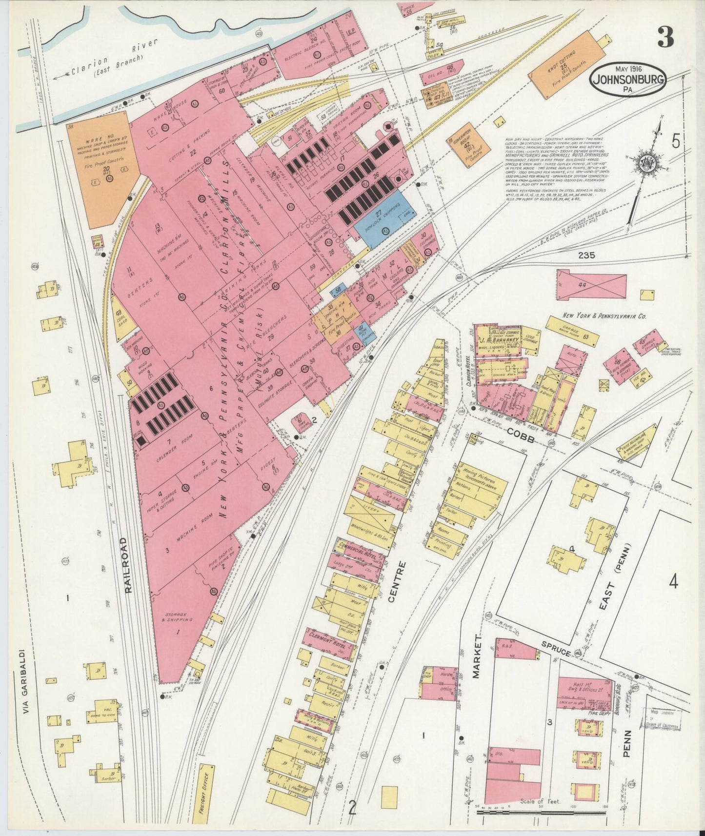 Sanborn Fire Insurance Map from Johnsonburg, Elk County, Pennsylvania (1916), Sheet #0003 - Historic Sanborn Fire Insurance Map Print, vintage old map wall art, antique decor, genealogy gift, Pennsylvania Pennsylvania map