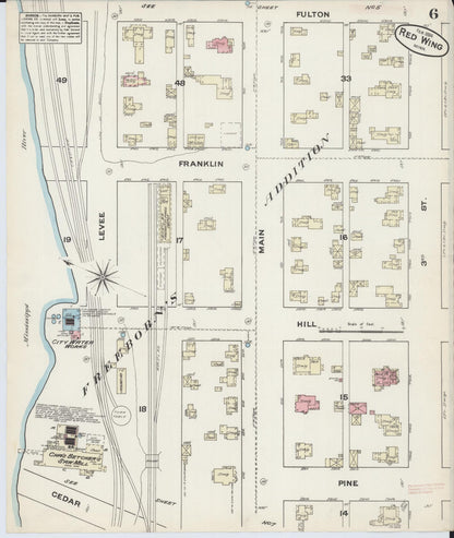 Sanborn Fire Insurance Map from Red Wing, Goodhue County, Minnesota (1884), Sheet #0006 - Historic Sanborn Fire Insurance Map Print, vintage old map wall art, antique decor, genealogy gift, Minnesota Minnesota map