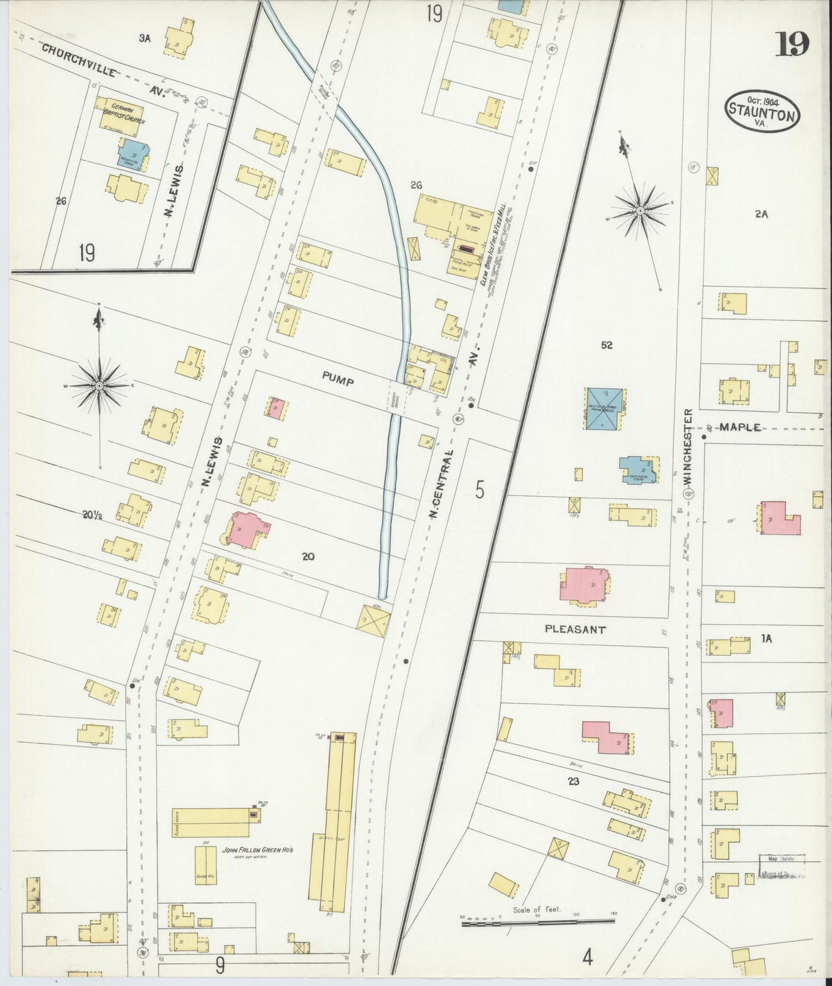 Sanborn Fire Insurance Map from Staunton, Independent Cities, Virginia (1904), Sheet #0019 - Complete Map Set gallery image, historic Sanborn map, vintage wall art, Virginia Virginia