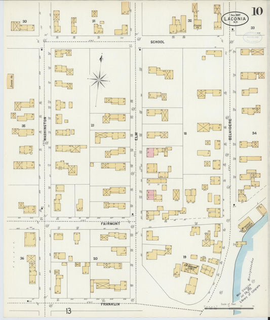Sanborn Fire Insurance Map from Laconia, Belknap County, New Hampshire (1897), Sheet #0010 - Historic Sanborn Fire Insurance Map Print, vintage old map wall art, antique decor, genealogy gift, New Hampshire New Hampshire map