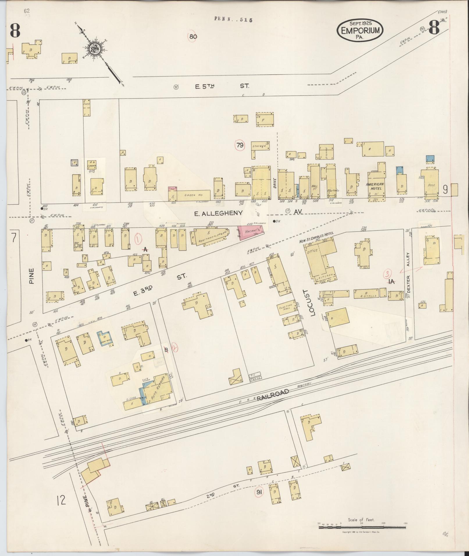 Sanborn Fire Insurance Map from Emporium, Cameron County, Pennsylvania (1938), Sheet #0008 - Historic Sanborn Fire Insurance Map Print, vintage old map wall art, antique decor, genealogy gift, Pennsylvania Pennsylvania map