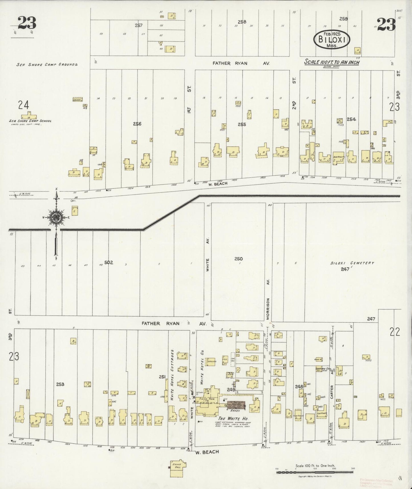 Sanborn Fire Insurance Map from Biloxi, Harrison County, Mississippi (1925), Sheet #0023 - Complete Map Set gallery image, historic Sanborn map, vintage wall art, Mississippi Mississippi